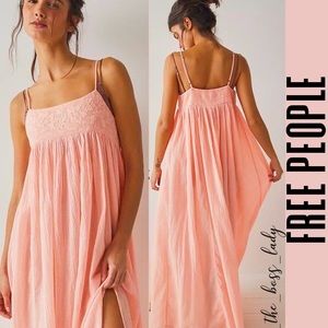 Free People maxi dress slip embroidered cotton